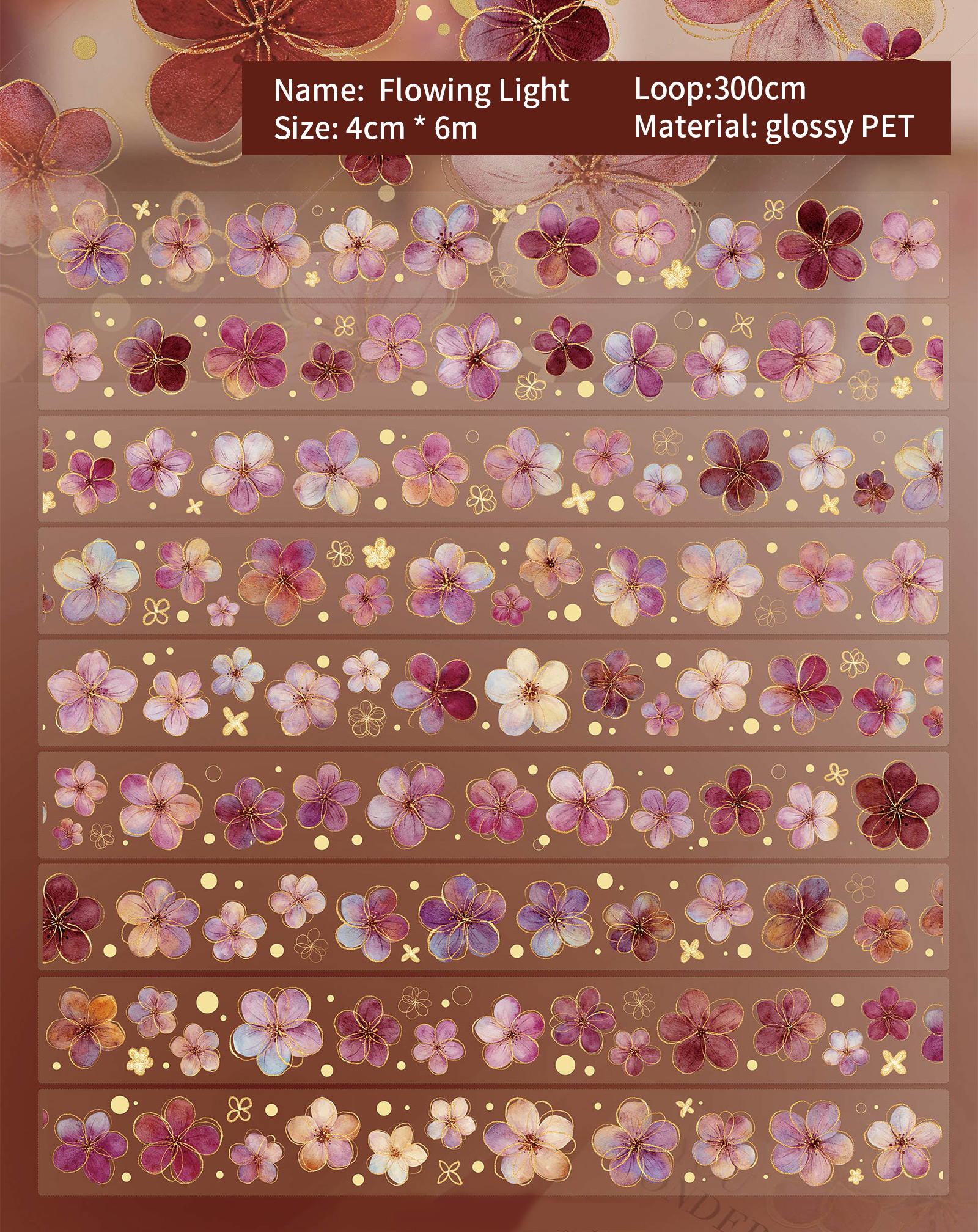 海外 PETテープ マスキングテープ ヴィンテージフラワー PETテープ - 600cm ヴィンテージフラワースマッジ