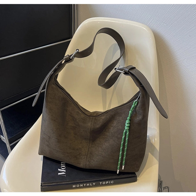 Women’s Pu Leather Solid Color Basic Sewing Thread Bucket Zipper Shoulder Bag Handbag Crossbody Bag