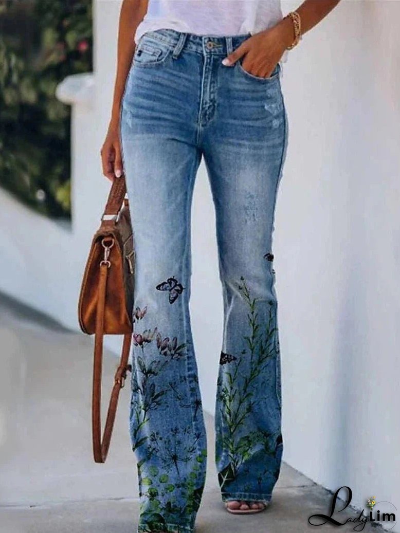 Stylish Women's High-Waisted Bootcut Flare Jeans with Side Pockets