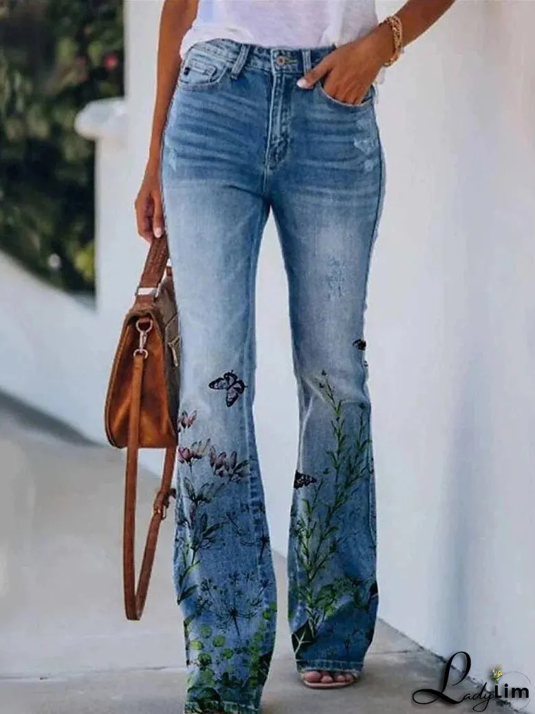 Stylish Women's High-Waisted Bootcut Flare Jeans with Side Pockets