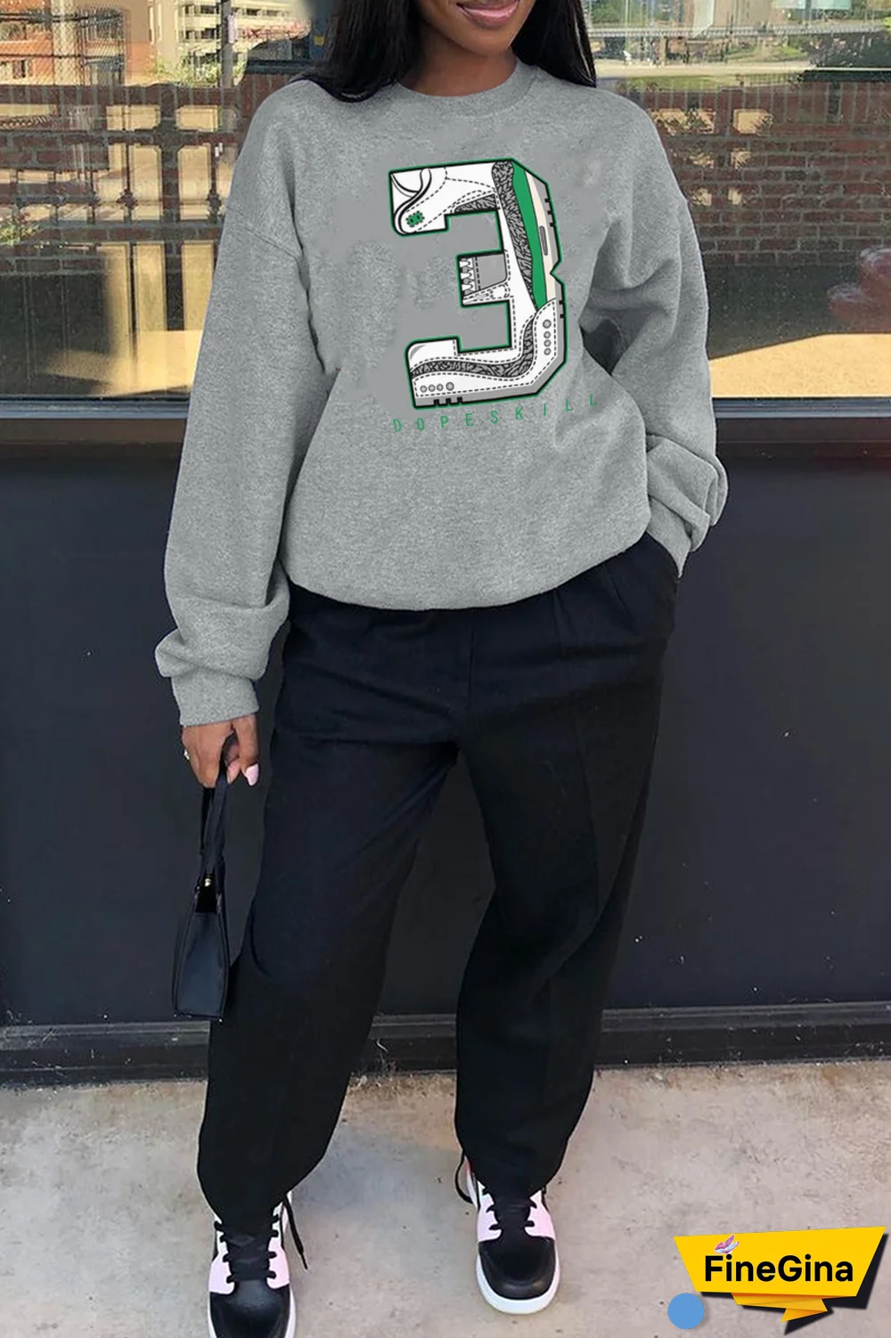 Black Casual Daily Print Patchwork O Neck Tops