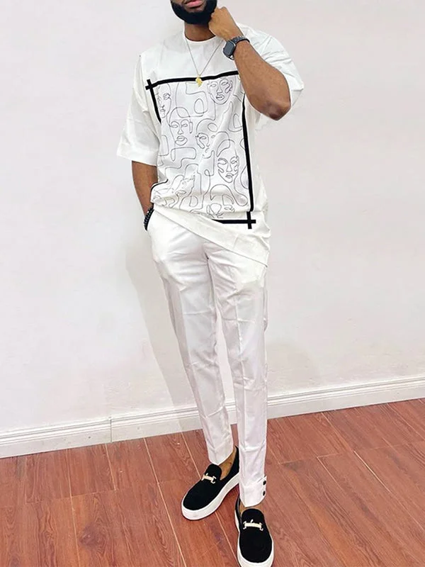 Mens Muslim Abstract Print Two Pieces Outfits SKUJ54108
