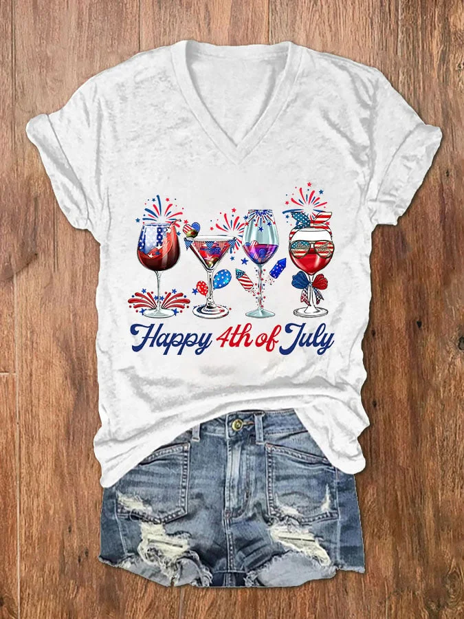 Celebrating Happy 4th Of July Printed Women's T-shirt