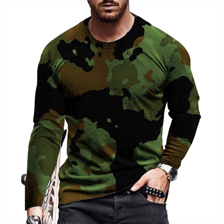 Men's Outdoor Leisure Breathable Camouflage Print Long-sleeved T-shirt