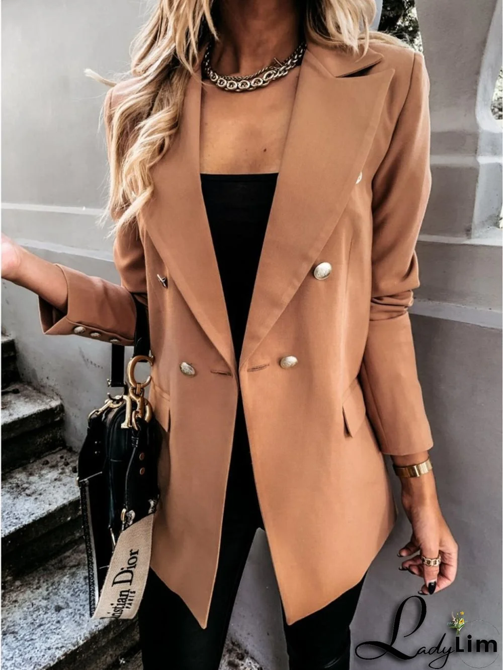 women's autumn and winter solid color long-sleeved double-breasted blazer jacket