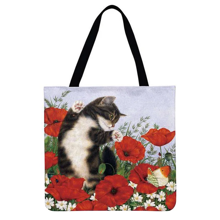 Christmas Cartoon Cat - Linen Tote Bag