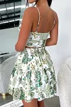 Cami Deep V Neck Floral Print Backless Crop Top Tiered Pleated Mini Skirt Matching Set [Pre Order]