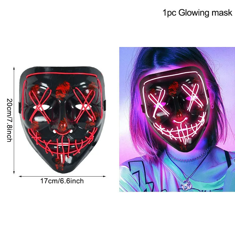 LED Halloween Mask Luminous Glow In The Dark Mascaras Halloween Party Costume Cosplay Masques Horror Props Neon light Masquerade