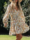 Hawaii Style Floral Printed Long Sleeves Mini Dresses