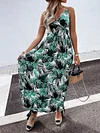 Hawaii Style Printed Condole Belt Maxi Dress