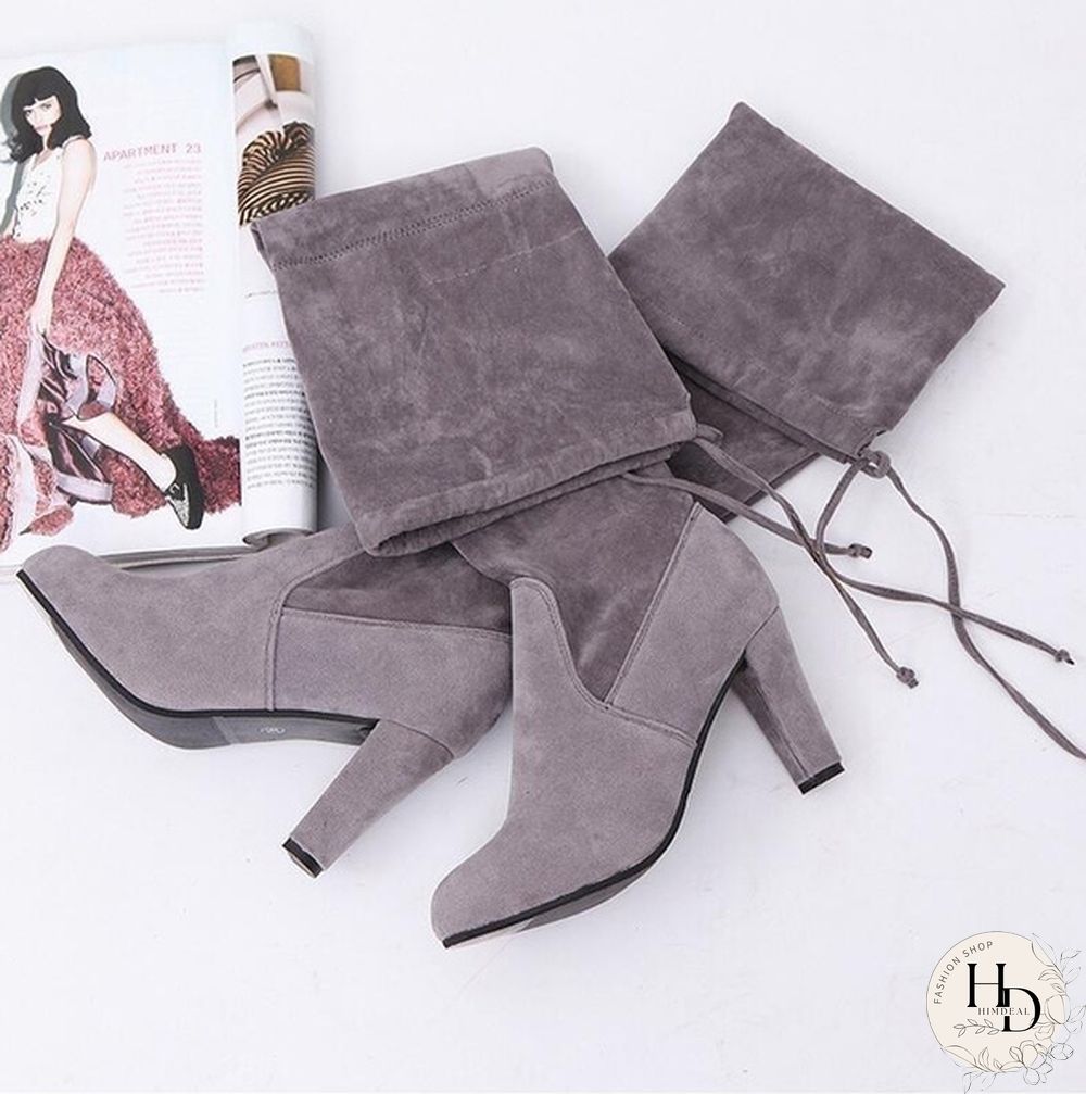 Womens Stretch Slim Thigh High Boots Fashion Over The Knee Heels Size 34-43 Red Black Grey
