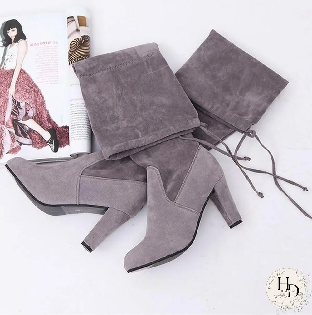 Womens Stretch Slim Thigh High Boots Fashion Over The Knee Heels Size 34-43 Red Black Grey