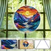 (18.5cm)DIY Acrylic Jigsaw Puzzle Window Hanging with Hanging Chain DIY Stained Glass Decoration Round Window Puzzle Decor for DIY Craft Project (Sunrise)