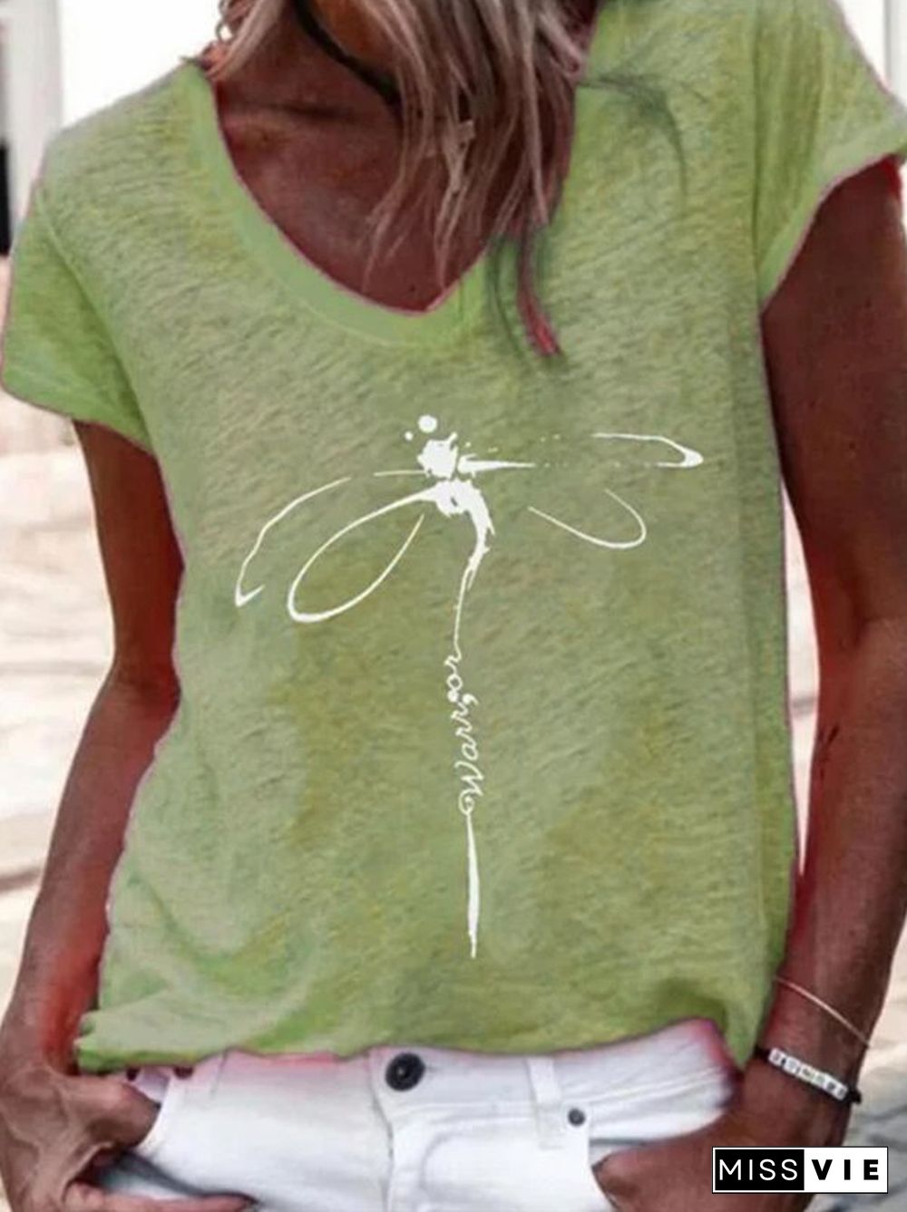 Dragonfly Casual V Neck Short Sleeve T-Shirt