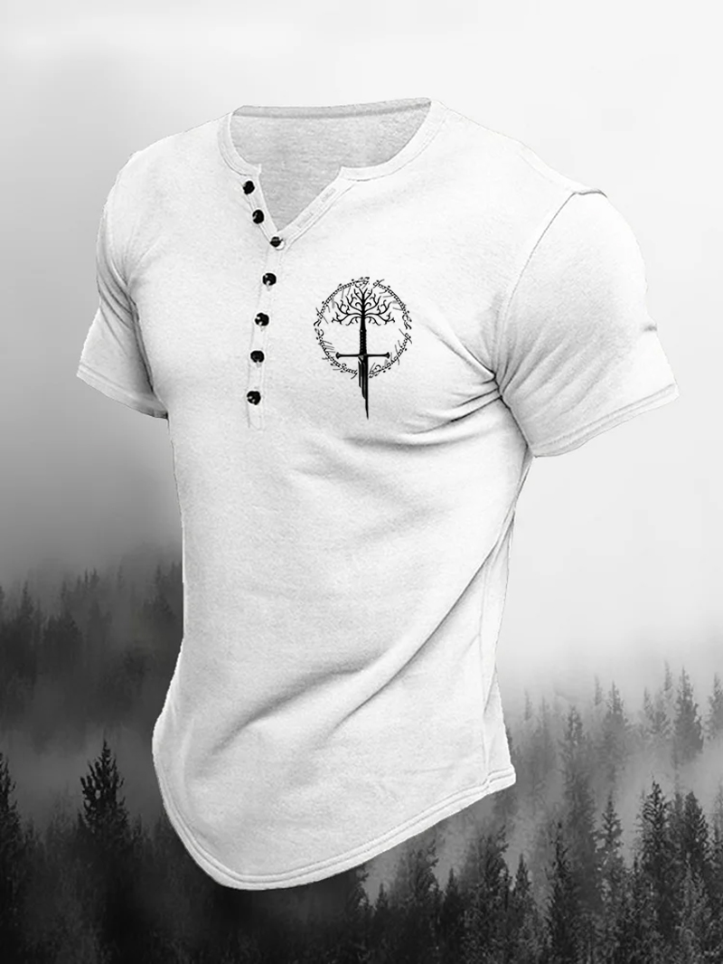 Men's The Lord of the Rings - TREE of GONDOR Print Henley Shirt