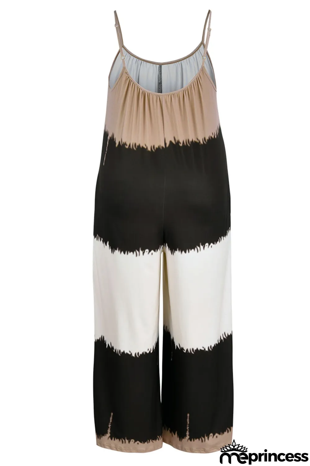 Yellow Casual Print Patchwork Spaghetti Strap Plus Size Jumpsuits