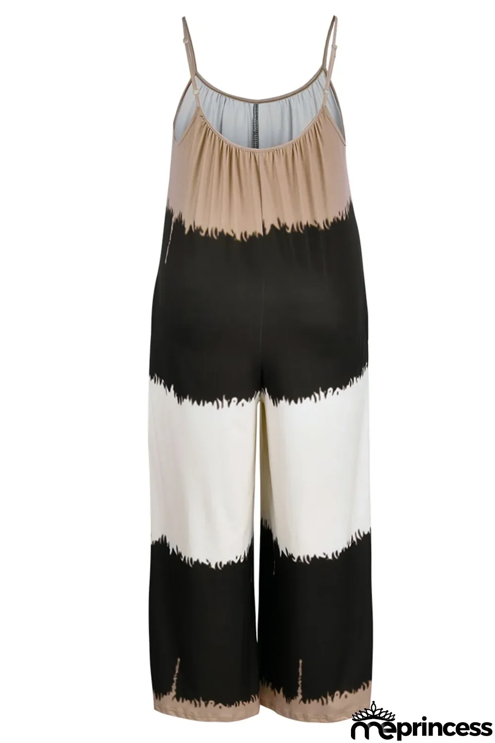 Yellow Casual Print Patchwork Spaghetti Strap Plus Size Jumpsuits