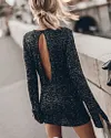 Women's Sequin Shiny Sexy Backless Long Sleeve Short Dress For Party