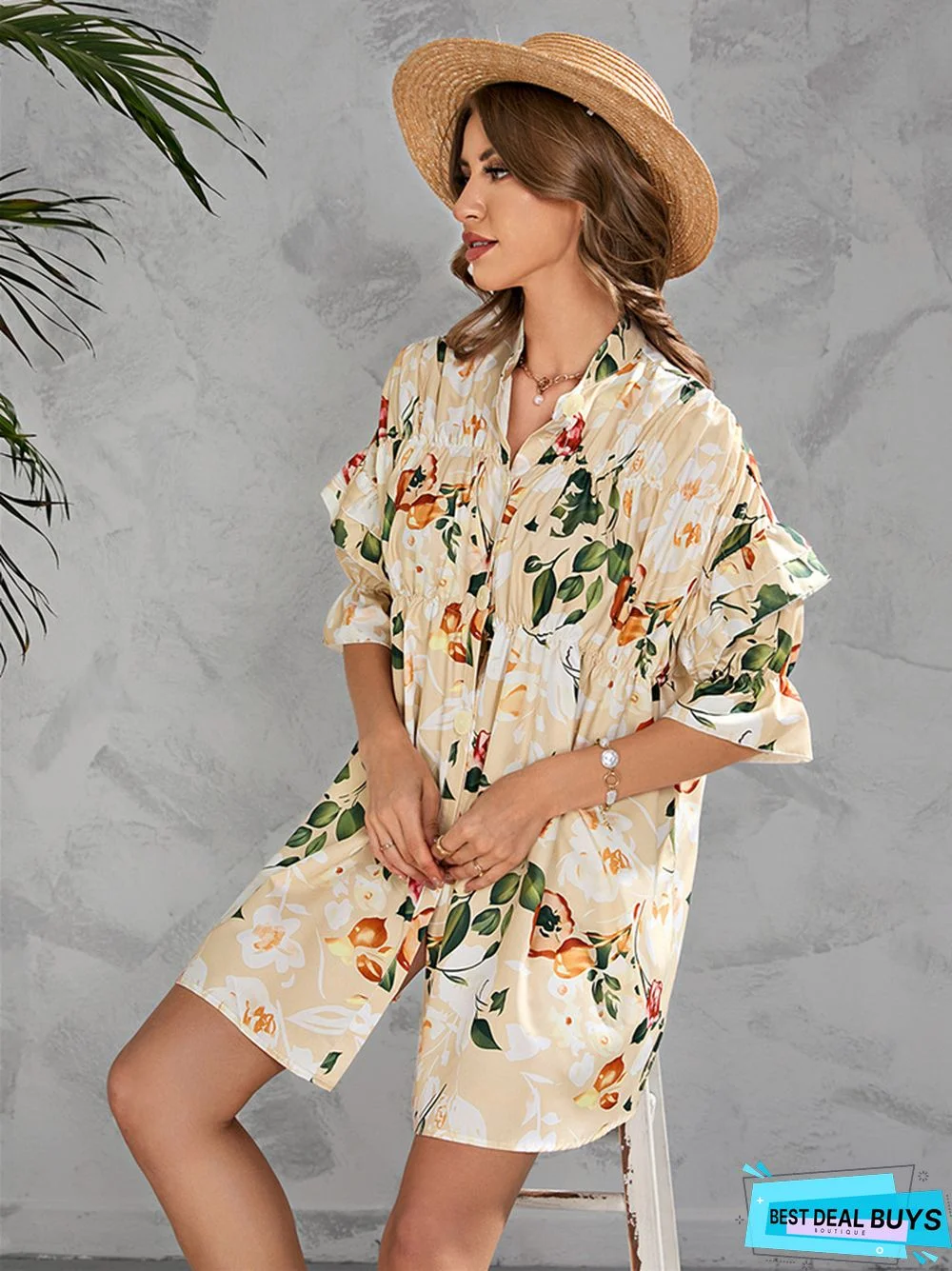 Short 5 / 4 Sleeve Print Dresses