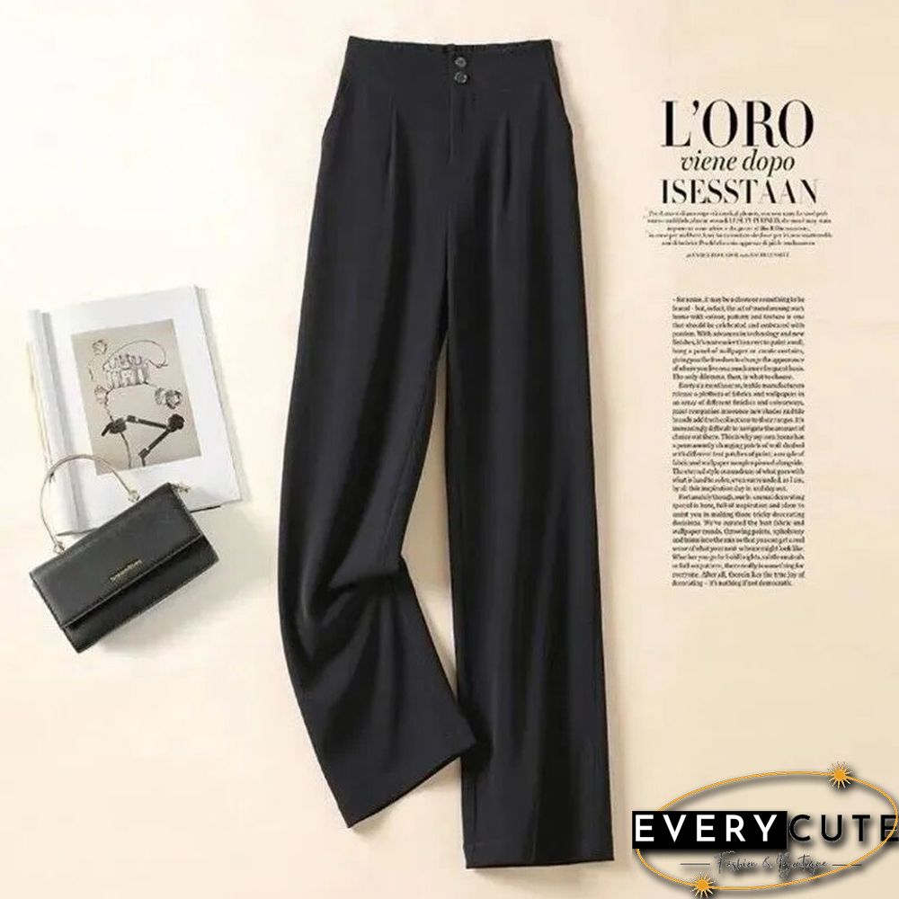 Fashion Loose Office Lady Wide Leg Pants Casual Korean Women Elastic High Waist Straight Trousers Summer Suit Pants New