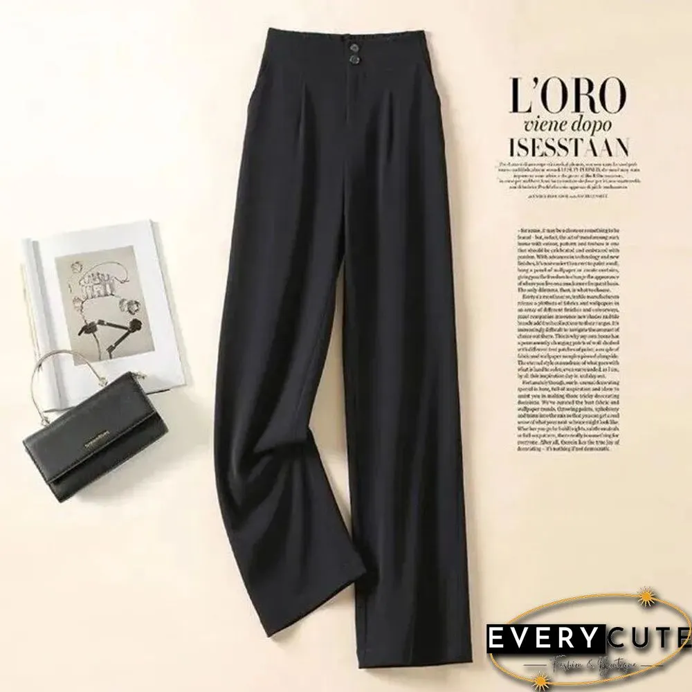 Fashion Loose Office Lady Wide Leg Pants Casual Korean Women Elastic High Waist Straight Trousers Summer Suit Pants New