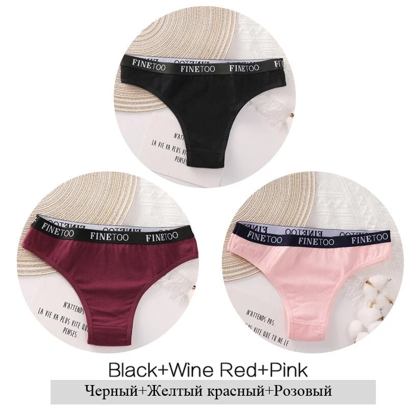 FINETOO Cotton Brazilian Panties Women Letter Underwear Ladies Low Waist Female Underpants Girls Soft Panty Comfortable Lingerie
