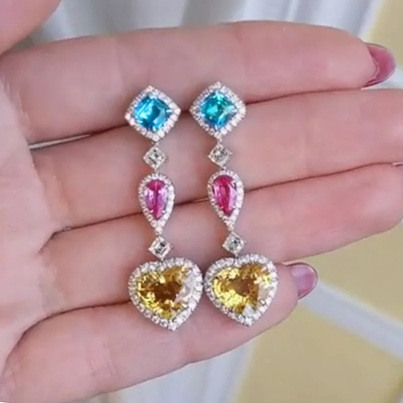 Huitan Luxury Colorful Cubic Zirconia Earrings for Women Wedding Party Elegant Accessories Lady's Dangle Earrings Trendy Jewelry
