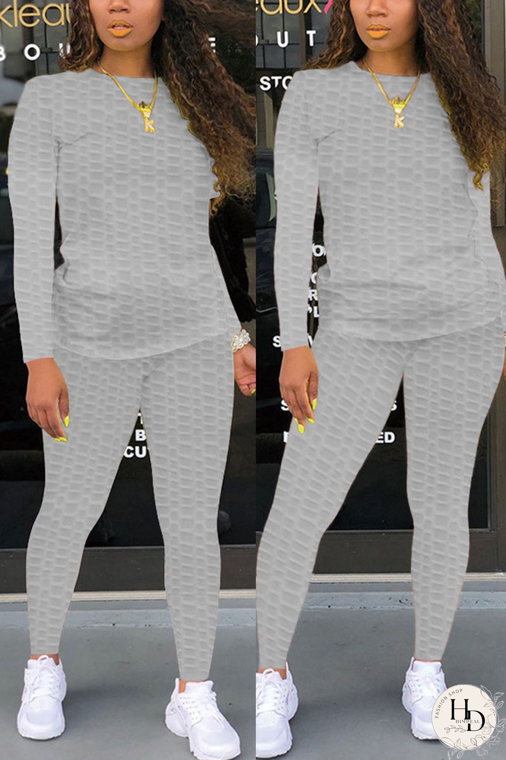 White Fashion Casual Solid Zipper Basic O Neck Long Sleeve Two Pieces