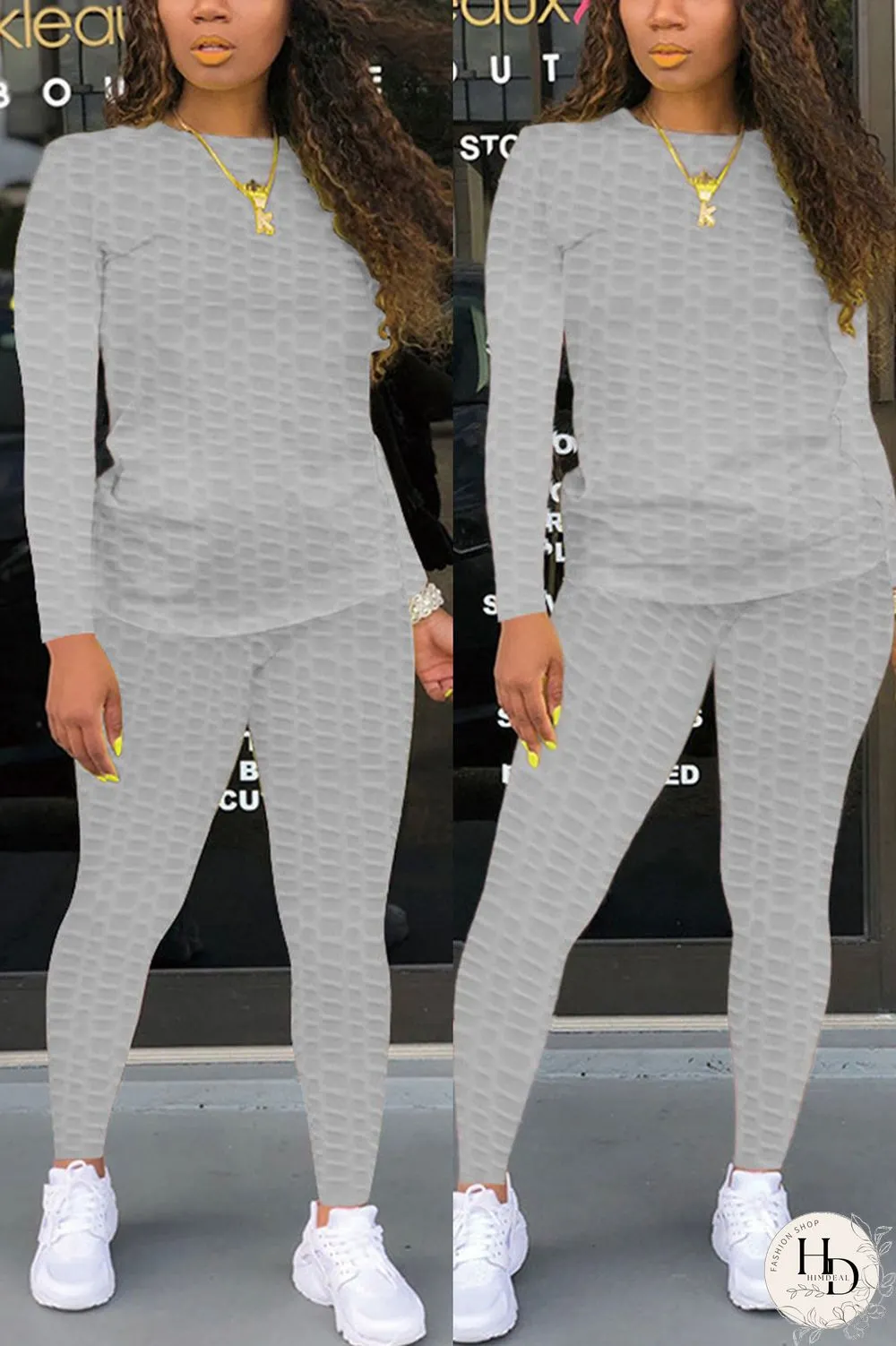 White Fashion Casual Solid Zipper Basic O Neck Long Sleeve Two Pieces