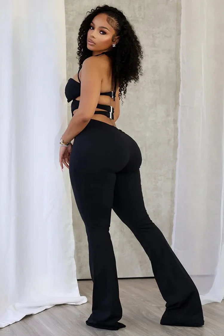 Cross Halter Lace-Up Cutout Party Straight Leg Jumpsuit-Black [Pre Order]