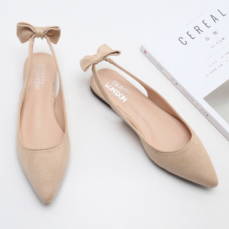 Women's Pointed-Toe Back Sandals A- line Elastic Band Back Bow Flat Sandals