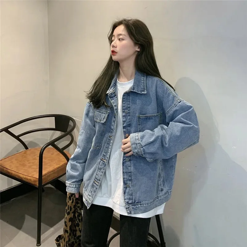 Tlbang Jacket Women Causal Coat Korean Style Women Streetwear Outerwear Loose Vintage Student Jeans Jacket Coat Female