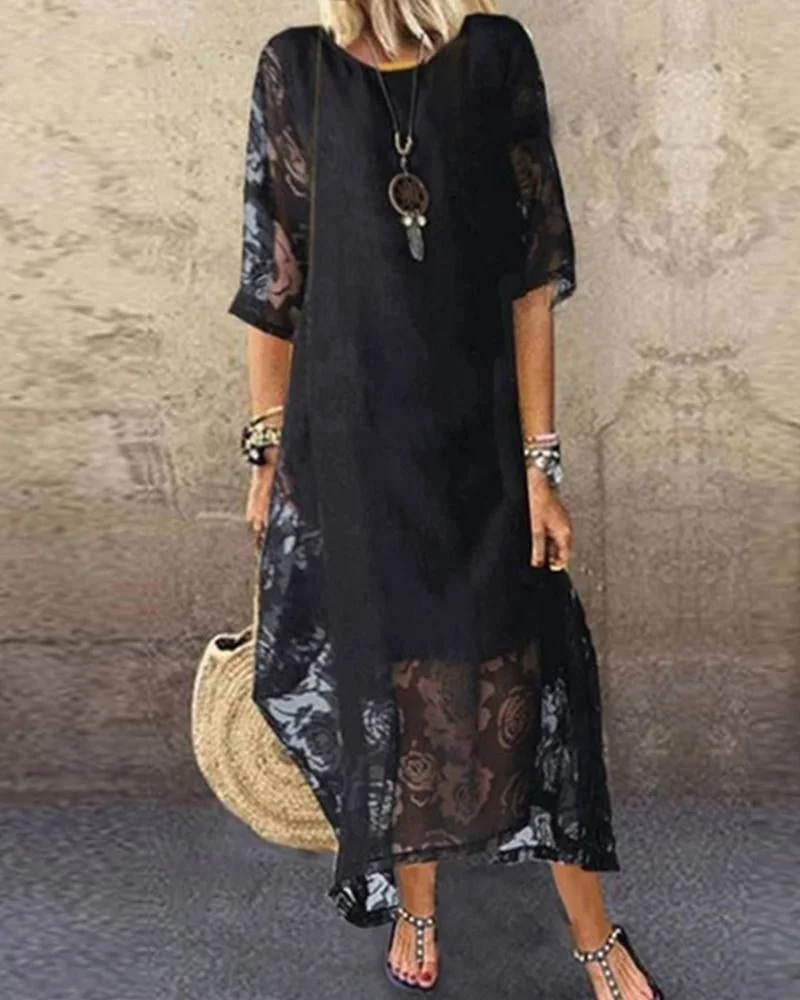 Short Sleeve Lace Long Dress