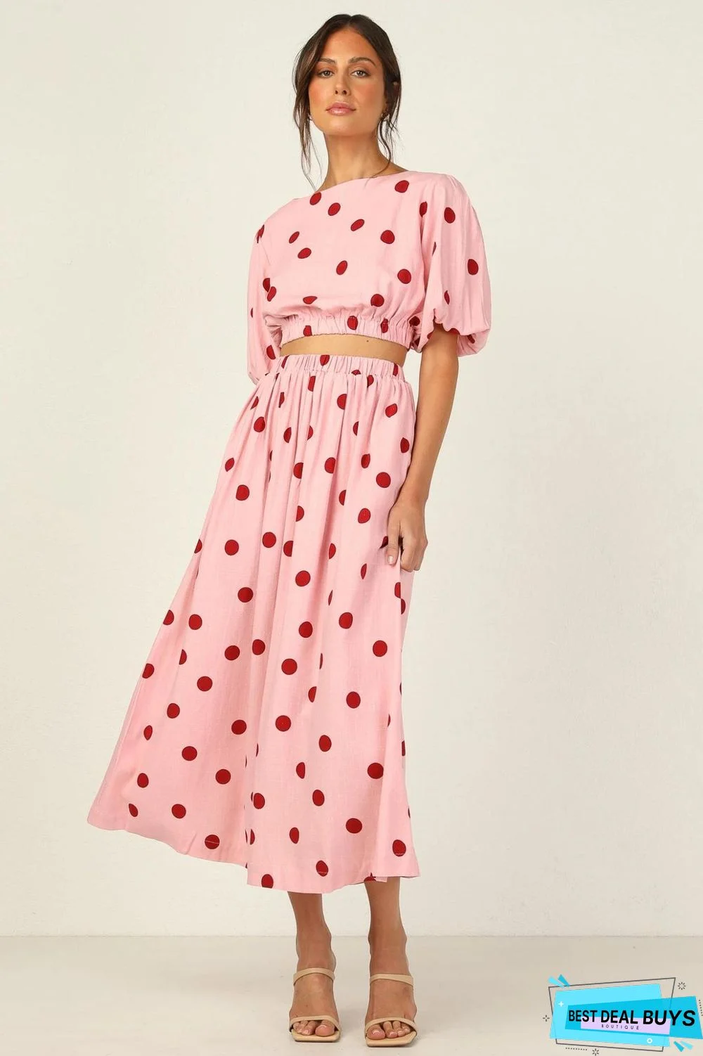 Polka Dot Printed High Waist Casual Medium Length Dress
