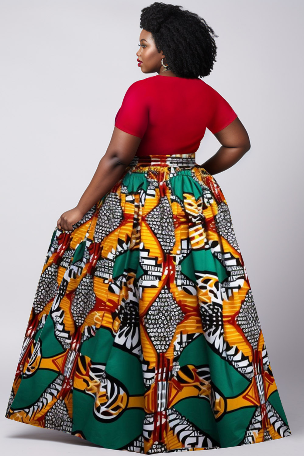 Design Plus Size Ankara Multicolor Tribal Spring Summer African Two Piece Skirts Set [Pre-Order]