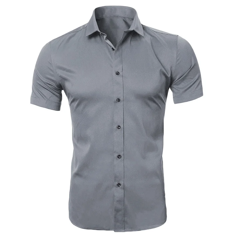 Men's Solid Color Short Sleeve Business Slim Fit Shirt