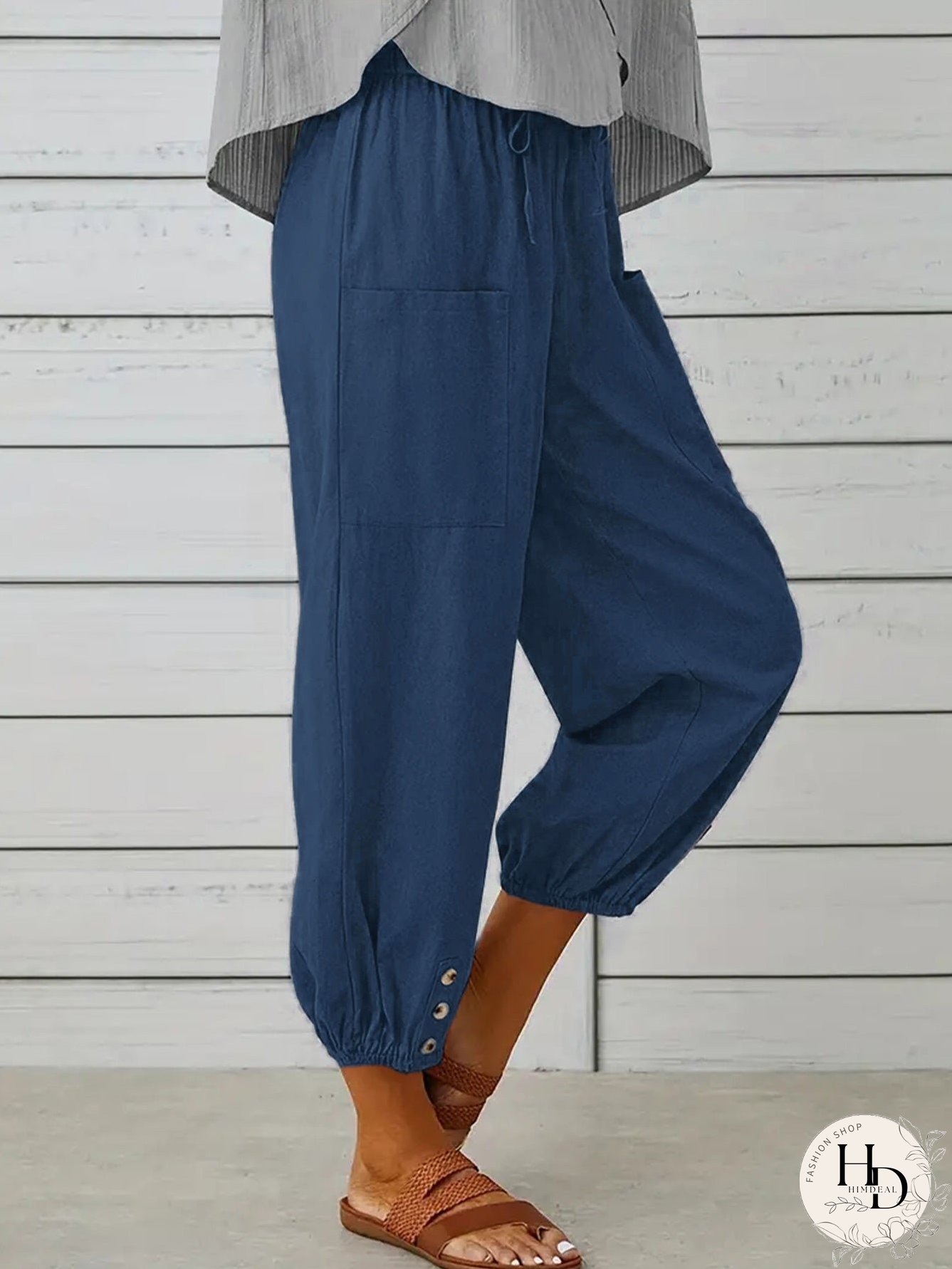 Decorative Button Cropped Pants