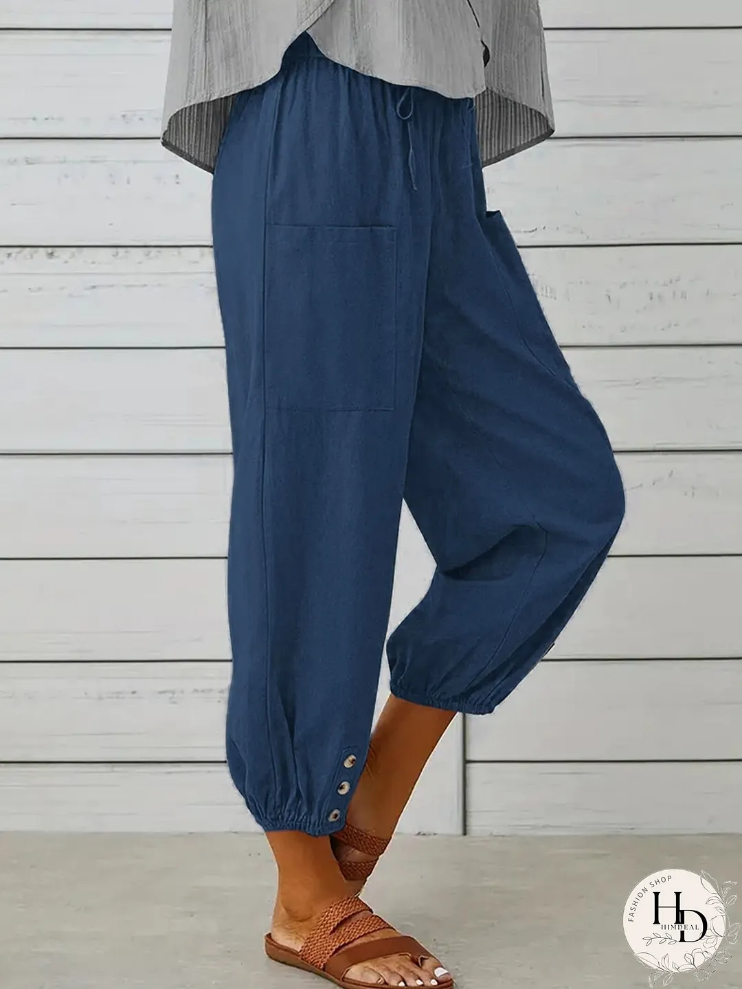 Decorative Button Cropped Pants