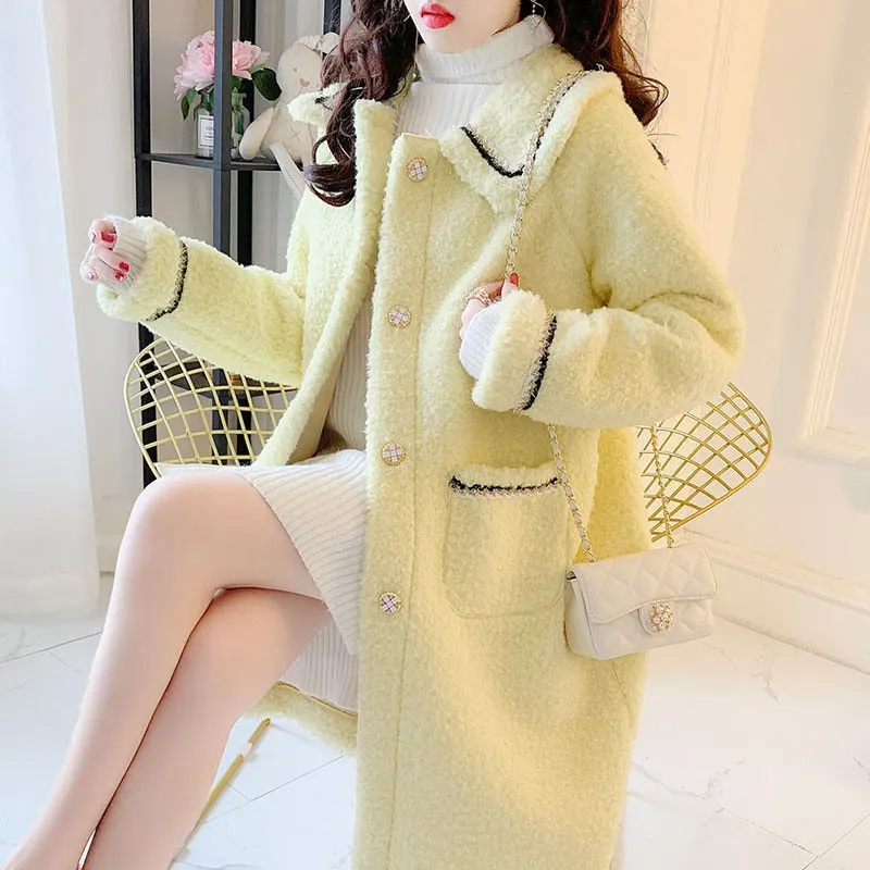 Autumn And Winter Fashion New 2021 Korean Version Medium And Long Lamb Wool Coat Women's Versatile Small Man Wool Coat Trend