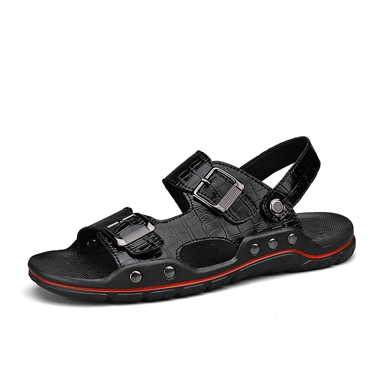 Kakacloud New Men Beige Leather Sandal Slippers 2025 Summer Outdoor Fashion Casual Slippers Non Slip Outdoor Beach Vacation Sandals Size48