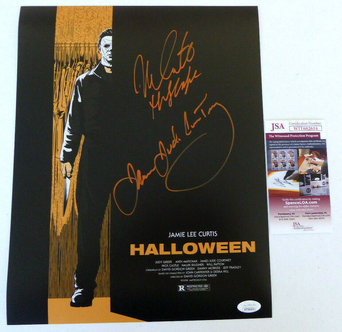 James Jude Courtney & Nick Castle Signed 11x14 Halloween Photo Poster painting, Myers, JSA COA