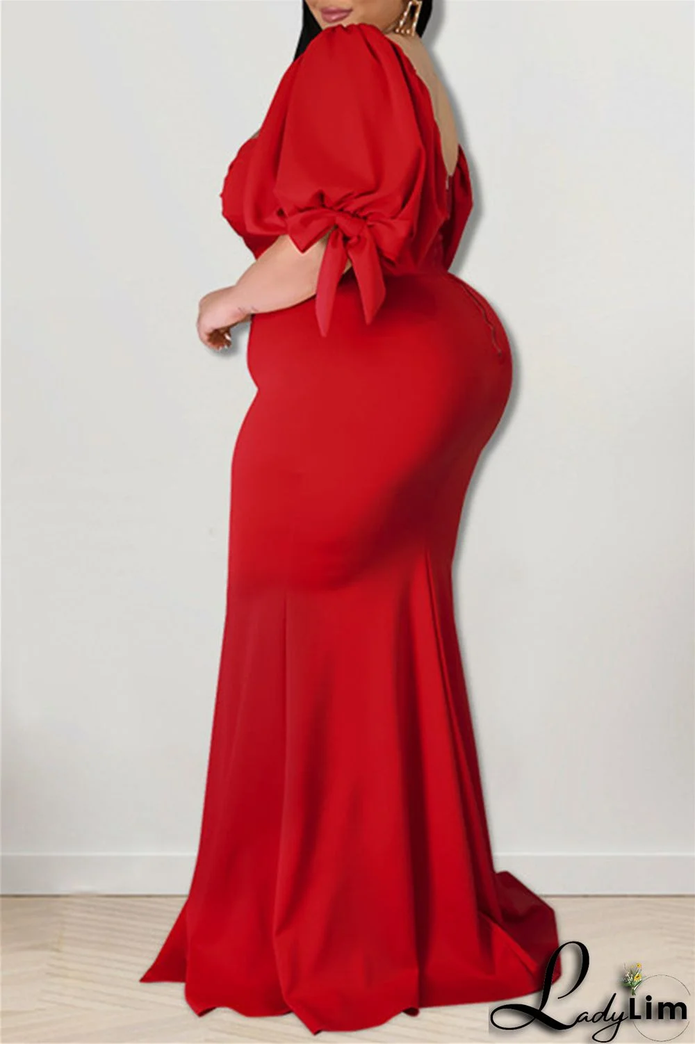 Pink Fashion Sexy Plus Size Solid Backless Slit Square Collar Evening Dress