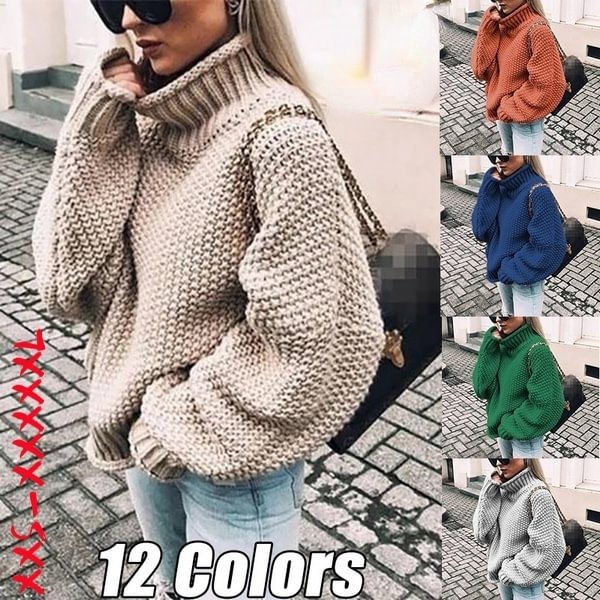 Women's Thick Thread Sweater Roll High Neck Bat Sleeve Sweater Knit Pullover Casual Sweater Loose Oversized Top 12-color - Shop Trendy Women's Fashion | TeeYours
