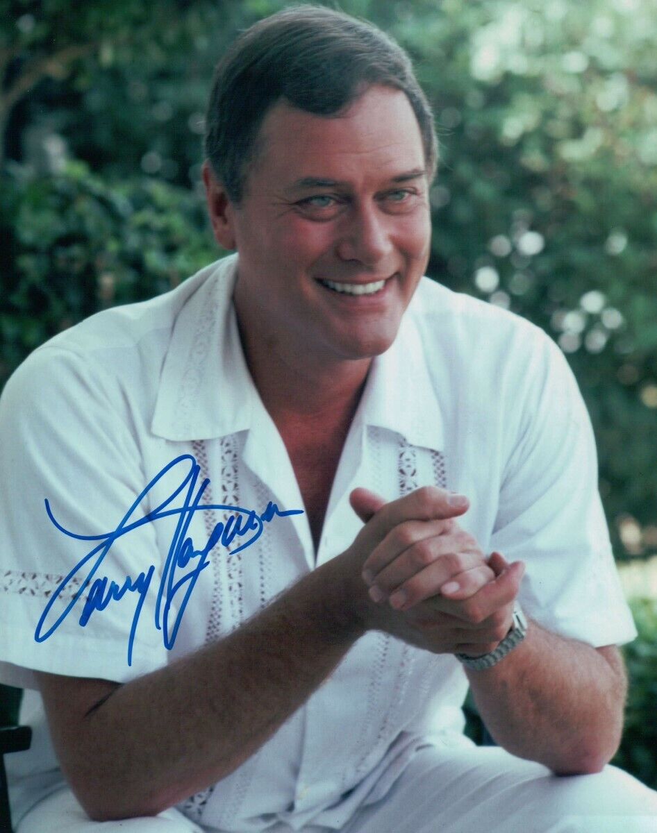 Larry Hagman Signed Autographed 8X10 Photo Poster painting Dallas White Shirt Hands Together JSA