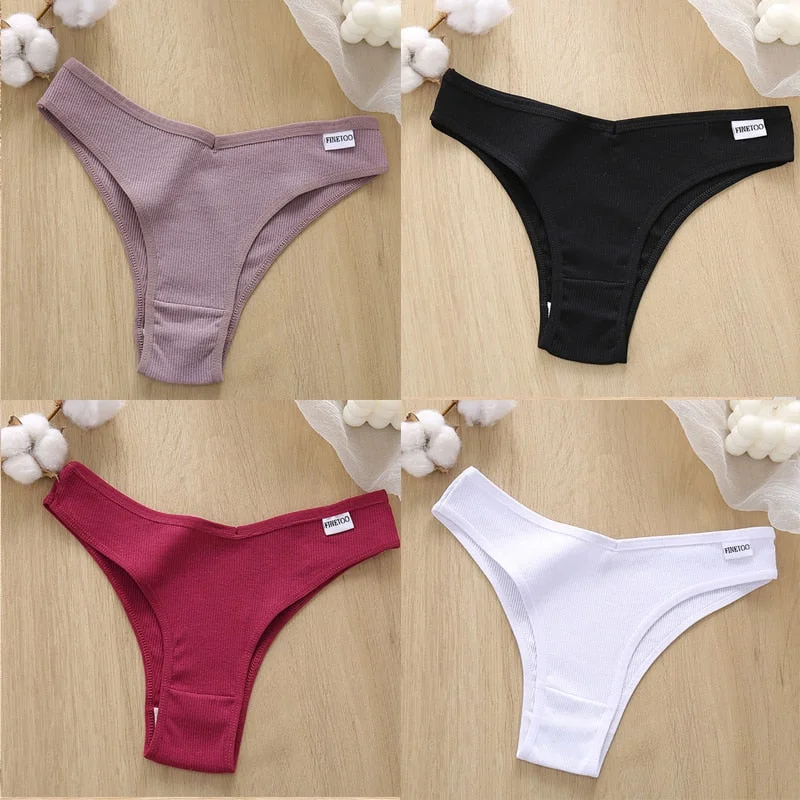 4PCS/Set Cotton Panties Women's Panties FINETOO Sexy Female Underpants Low Waist Underwear Women Pantys Lingerie M-XL