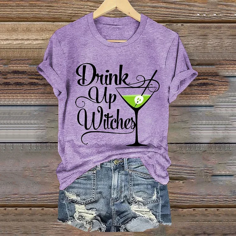 Women's Drink Up Witches Funny Halloween Casual T-Shirt