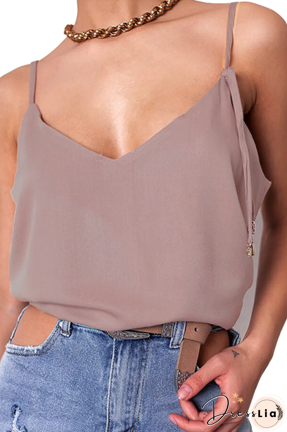 Fashion Casual Solid Split Joint V Neck Tops