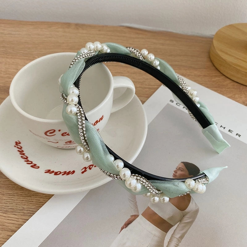 Women’s Fashion C Shape Cloth Handmade Artificial Pearls Rhinestones Hair Band