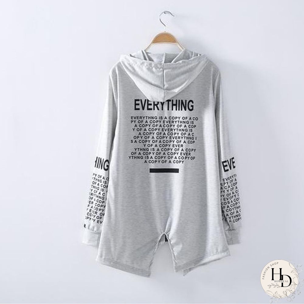 Women Fashion Letter Print Long Sleeve Hooded Coats Ladies V-neck Zipper Irregular Hem