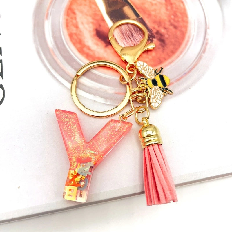 Retro Classic Style Letter Bee Resin Women’s Bag Pendant Keychain
